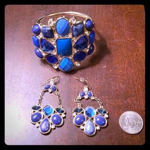 WHBM bracelet and earring matching set.  Blue/gold